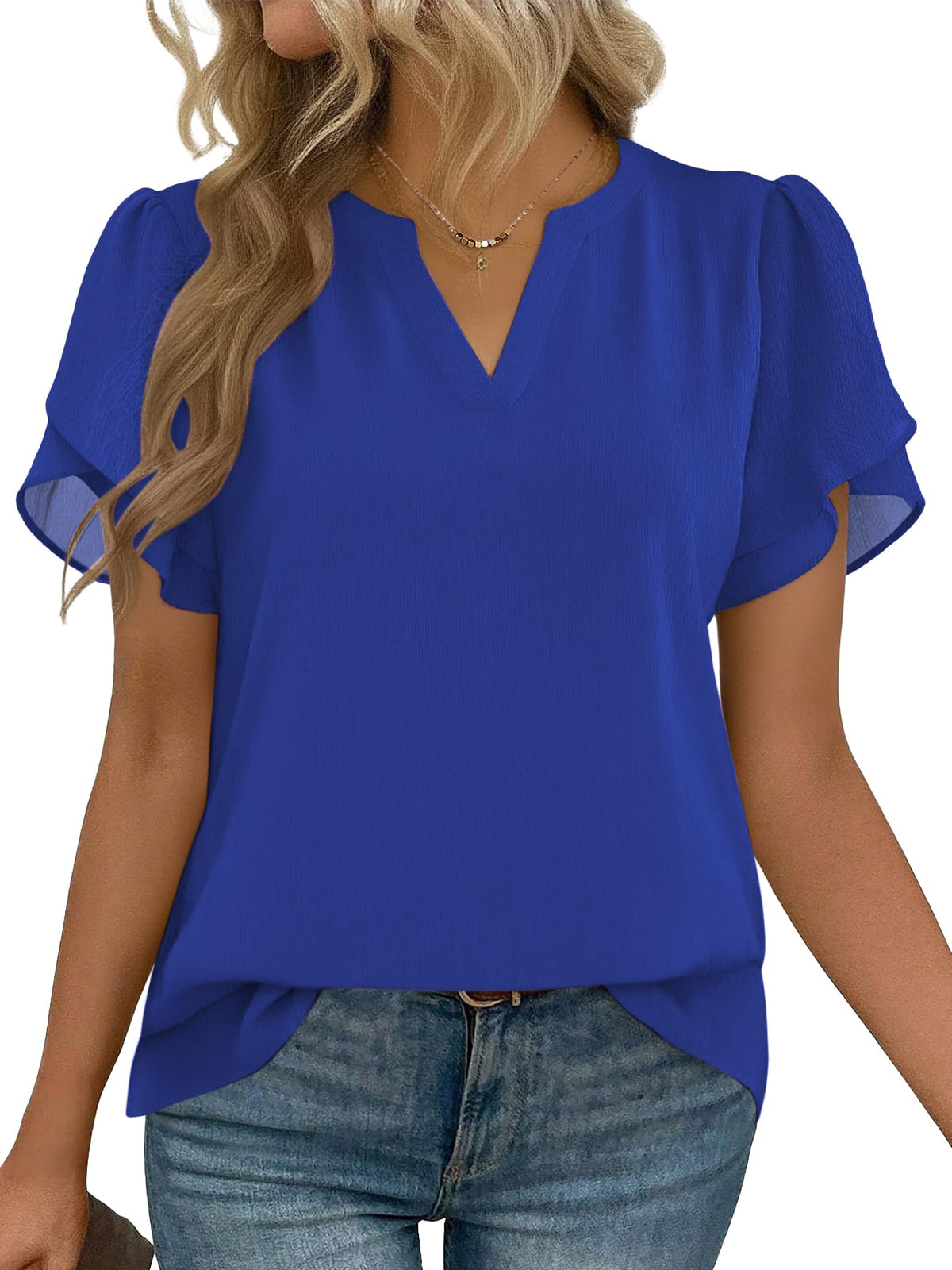 Zeagoo Women's V-Neck Short-Sleeve Chiffon Work Blouse