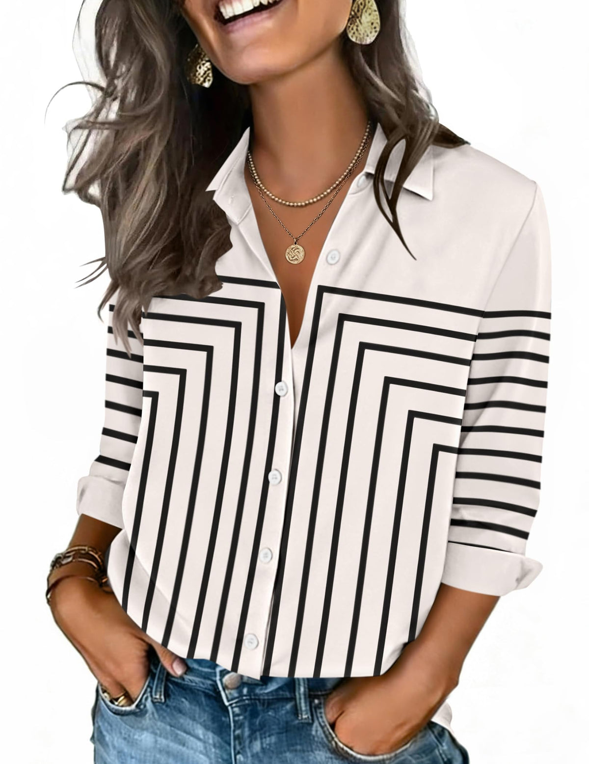 Zeagoo Women's V-Neck 3/4 Sleeve Button-Down Blouse