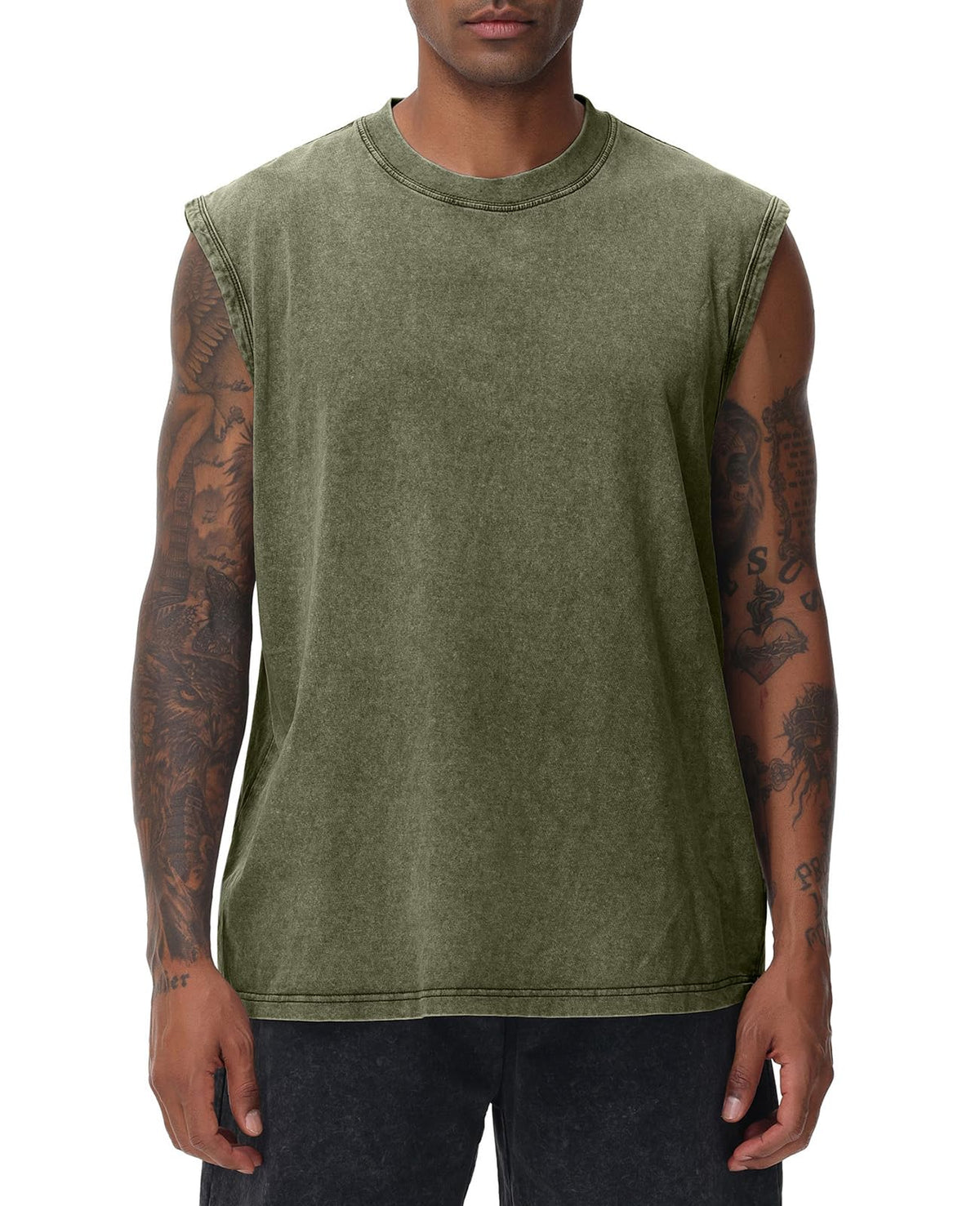 SnowElve Mens Workout Tank Tops Sleeveless Tee Shirts Men Muscle Shirt Gym Acid Wash T Shirts Running Beach Loose Fit Tee