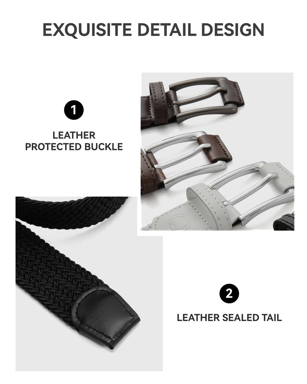 CHAOREN 2-Pack Men's Stretch Belts for Golf and Casual Wear