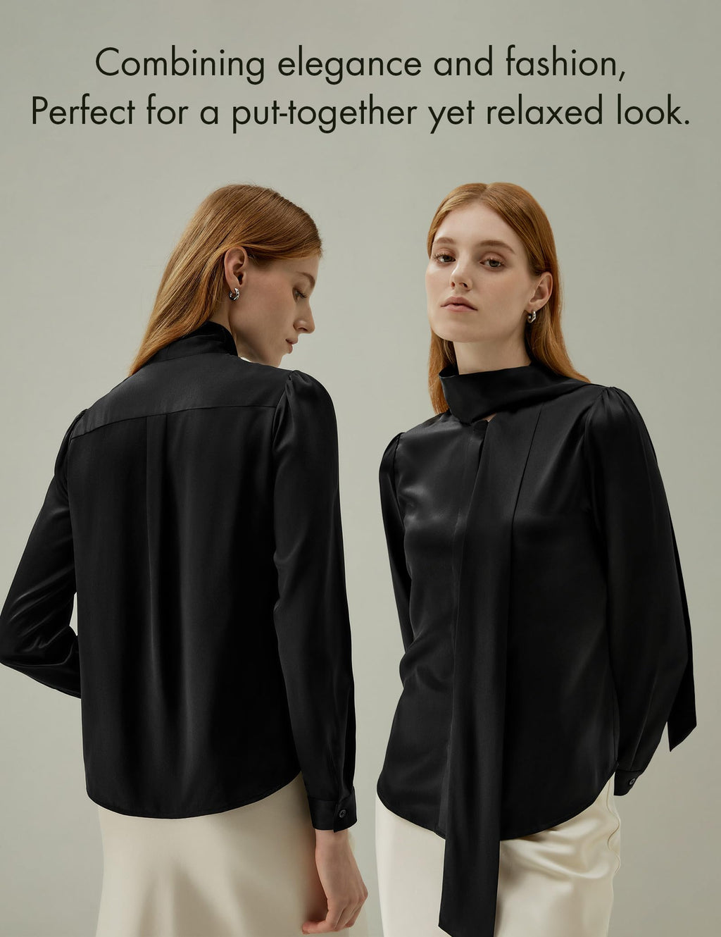 LilySilk Bow-tie Neck Silk Blouse for Women Long Sleeve Ladies Tops Buttons VintageReal Silk Shirts