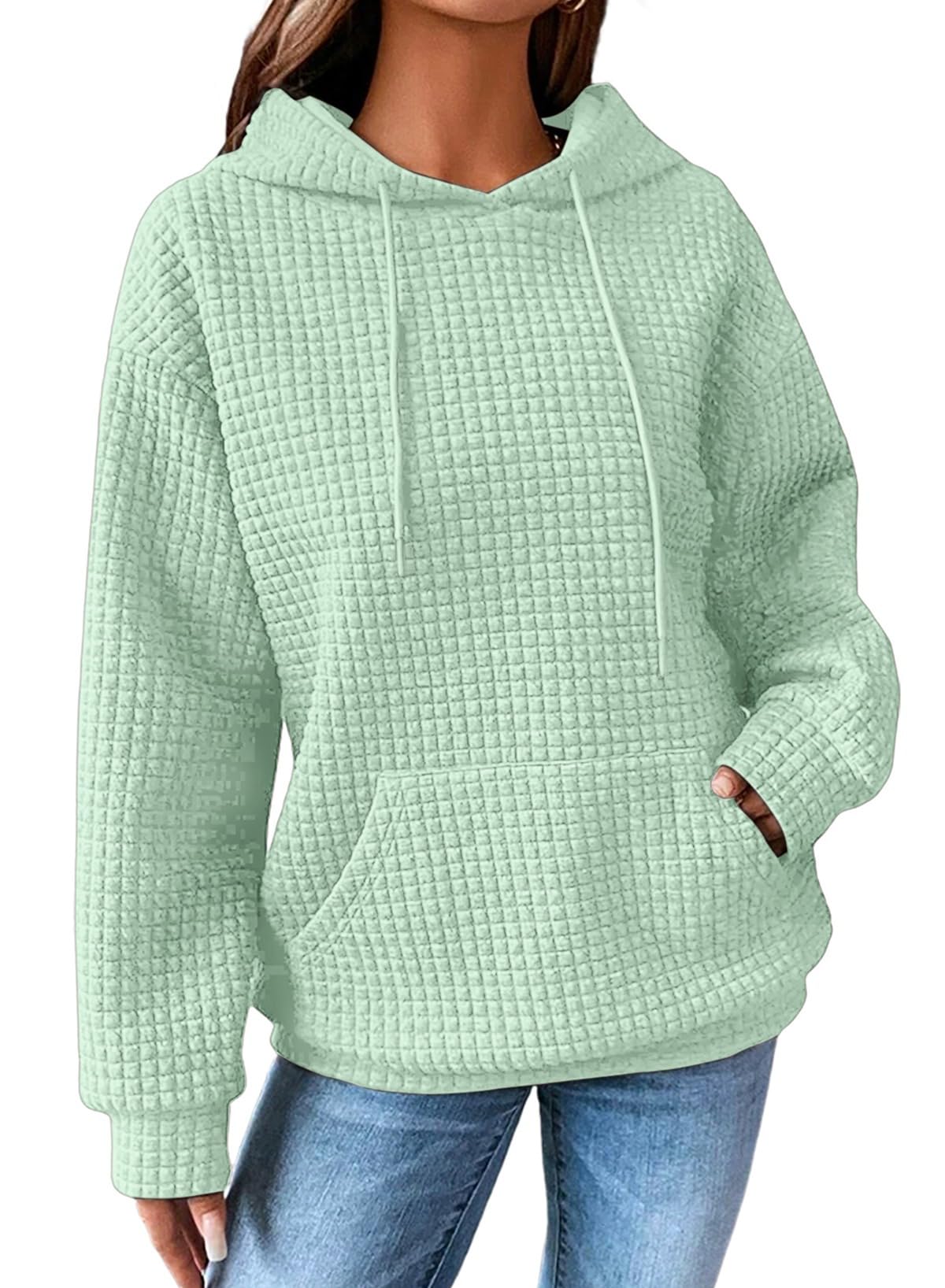 SHEWIN Women's Waffle Knit Pullover Hoodie Sweatshirt