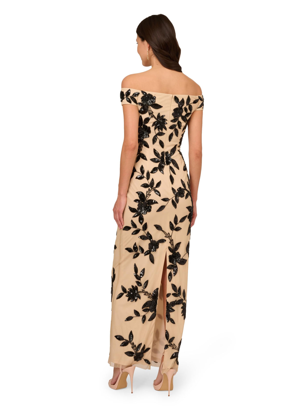 Adrianna Papell Women's Beaded Mesh Long Dress