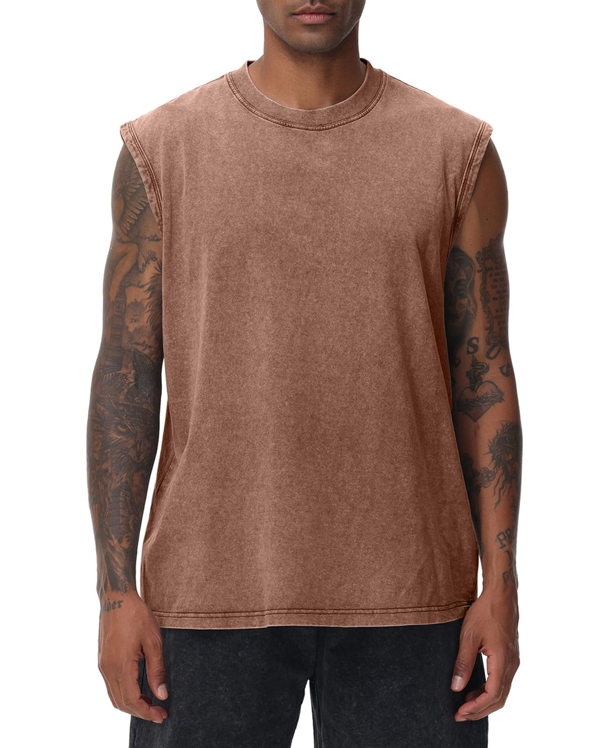 SnowElve Mens Workout Tank Tops Sleeveless Tee Shirts Men Muscle Shirt Gym Acid Wash T Shirts Running Beach Loose Fit Tee