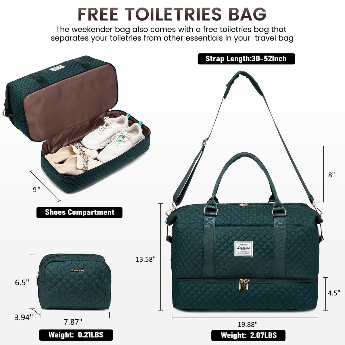 LOVEVOOK Travel Duffle Bag,Weekender Bags for Women with Shoe Compartment