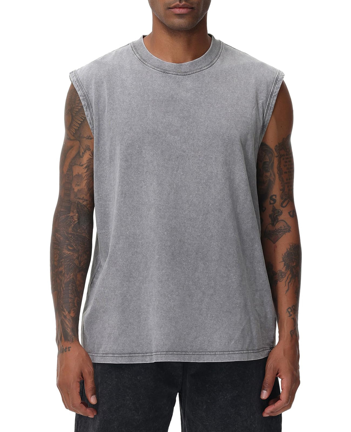 SnowElve Mens Workout Tank Tops Sleeveless Tee Shirts Men Muscle Shirt Gym Acid Wash T Shirts Running Beach Loose Fit Tee
