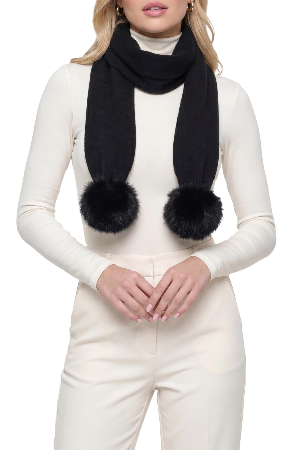 GORSKI Knit Cashmere Scarf with Fox Fur Pompom
