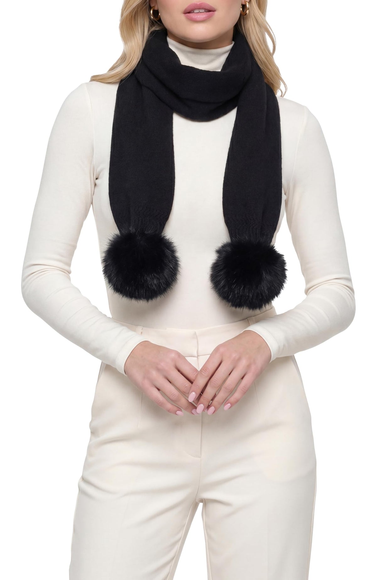 GORSKI Knit Cashmere Scarf with Fox Fur Pompom