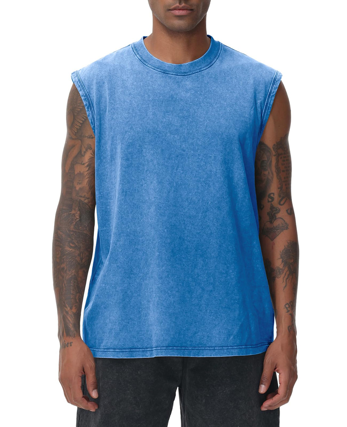 SnowElve Mens Workout Tank Tops Sleeveless Tee Shirts Men Muscle Shirt Gym Acid Wash T Shirts Running Beach Loose Fit Tee