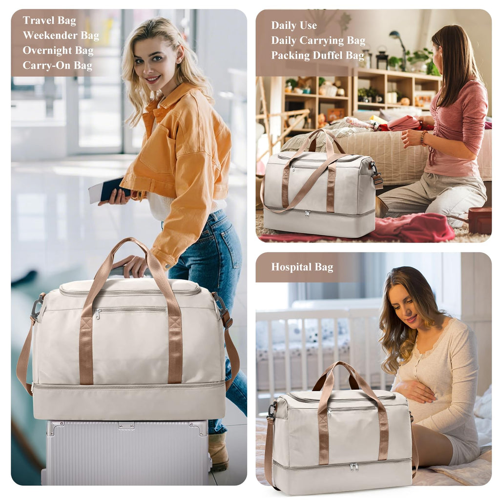 Large Travel Duffle Bag,Carry on Overnight Weekend Bag with Shoes Compartment,Weekender Bags for Women for Travel Business Trips Sport Hospital
