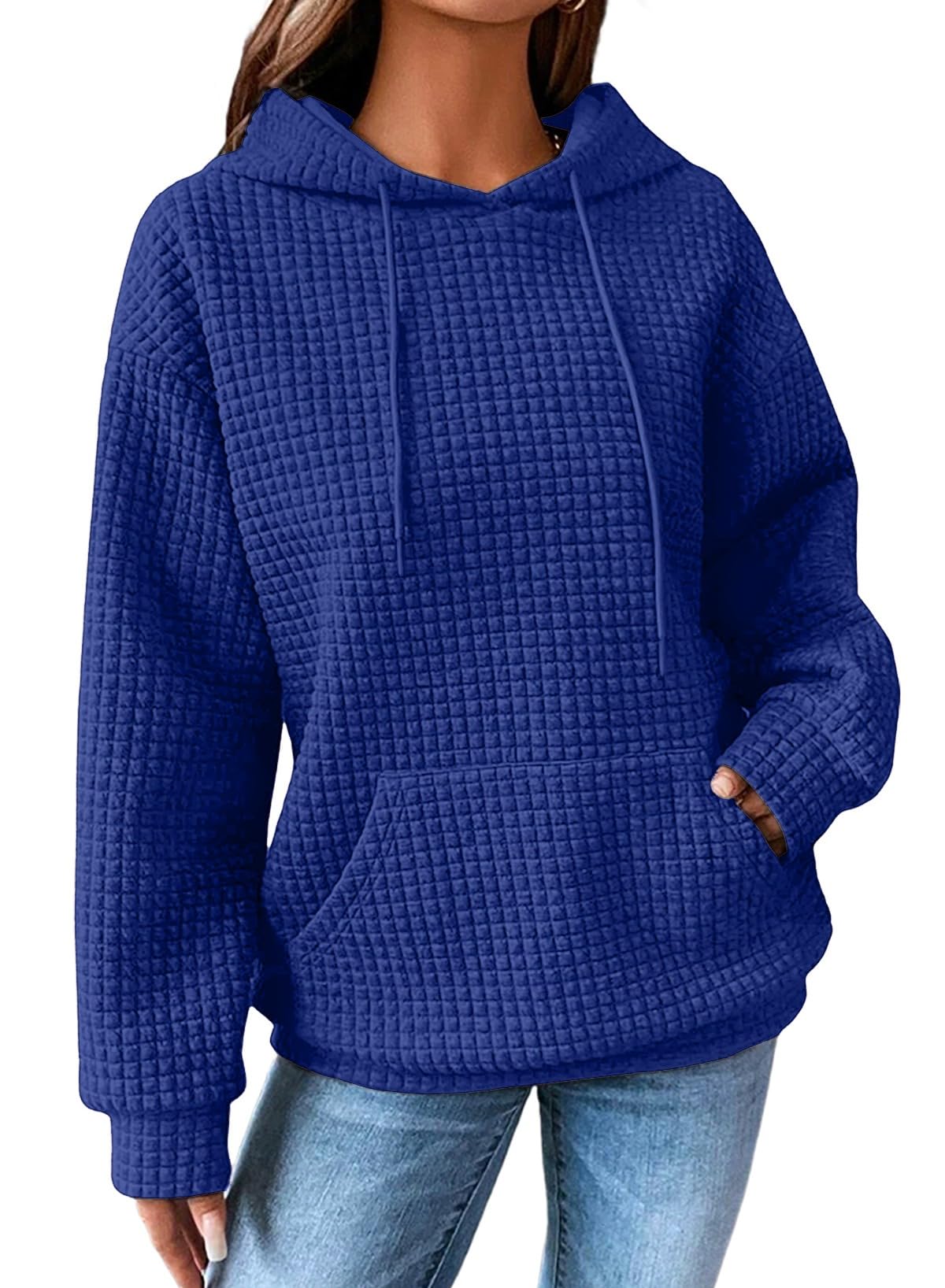 SHEWIN Women's Waffle Knit Pullover Hoodie Sweatshirt