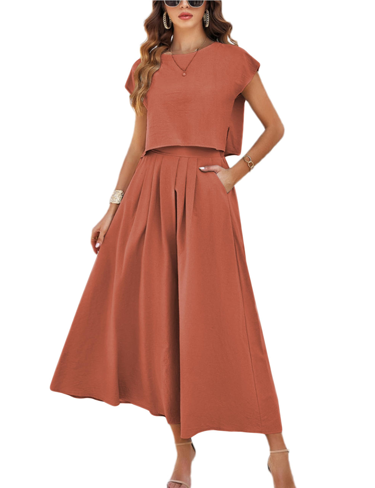 HangNiFang Women's 2-Piece Summer Maxi Skirt Set with Pockets