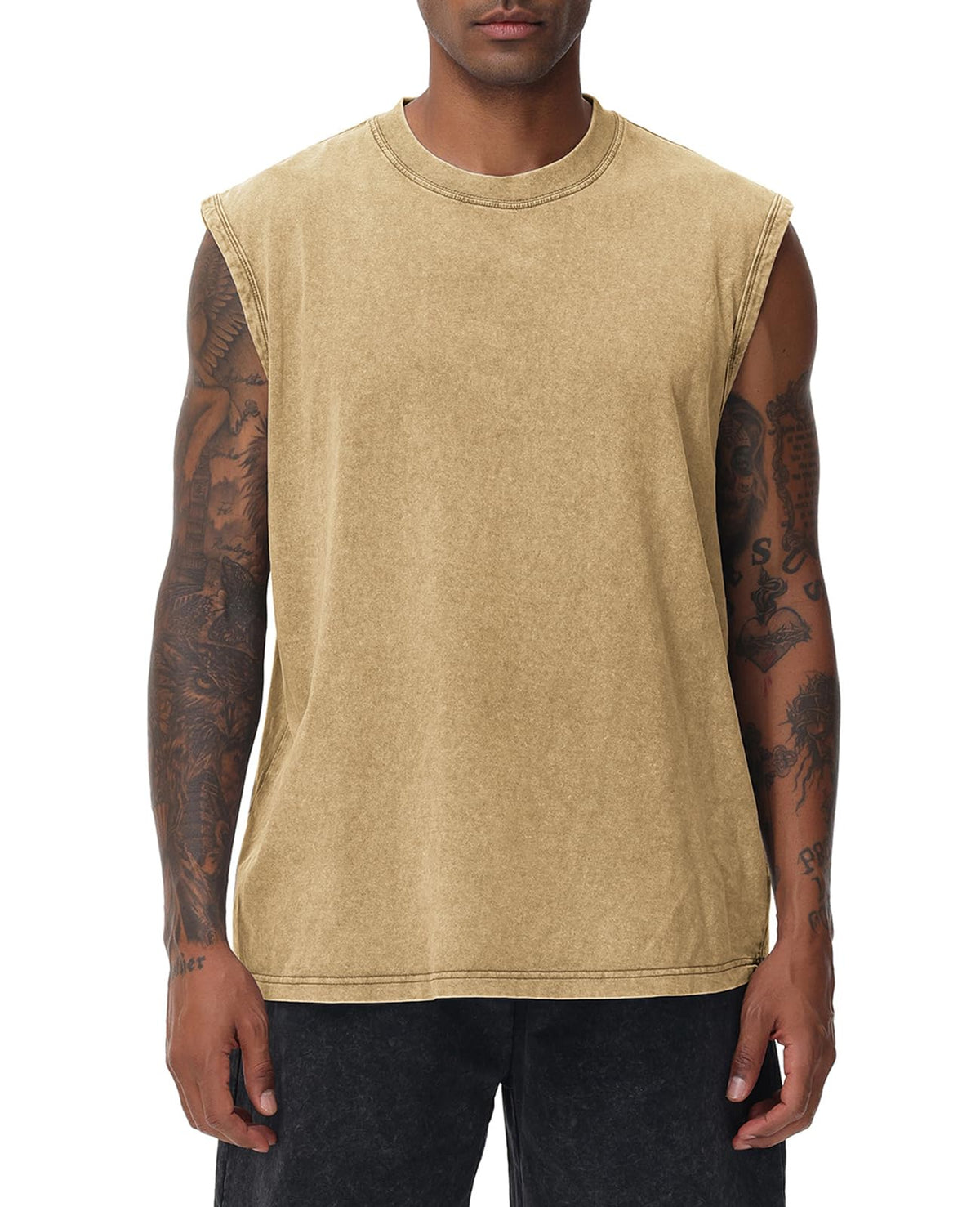 SnowElve Mens Workout Tank Tops Sleeveless Tee Shirts Men Muscle Shirt Gym Acid Wash T Shirts Running Beach Loose Fit Tee