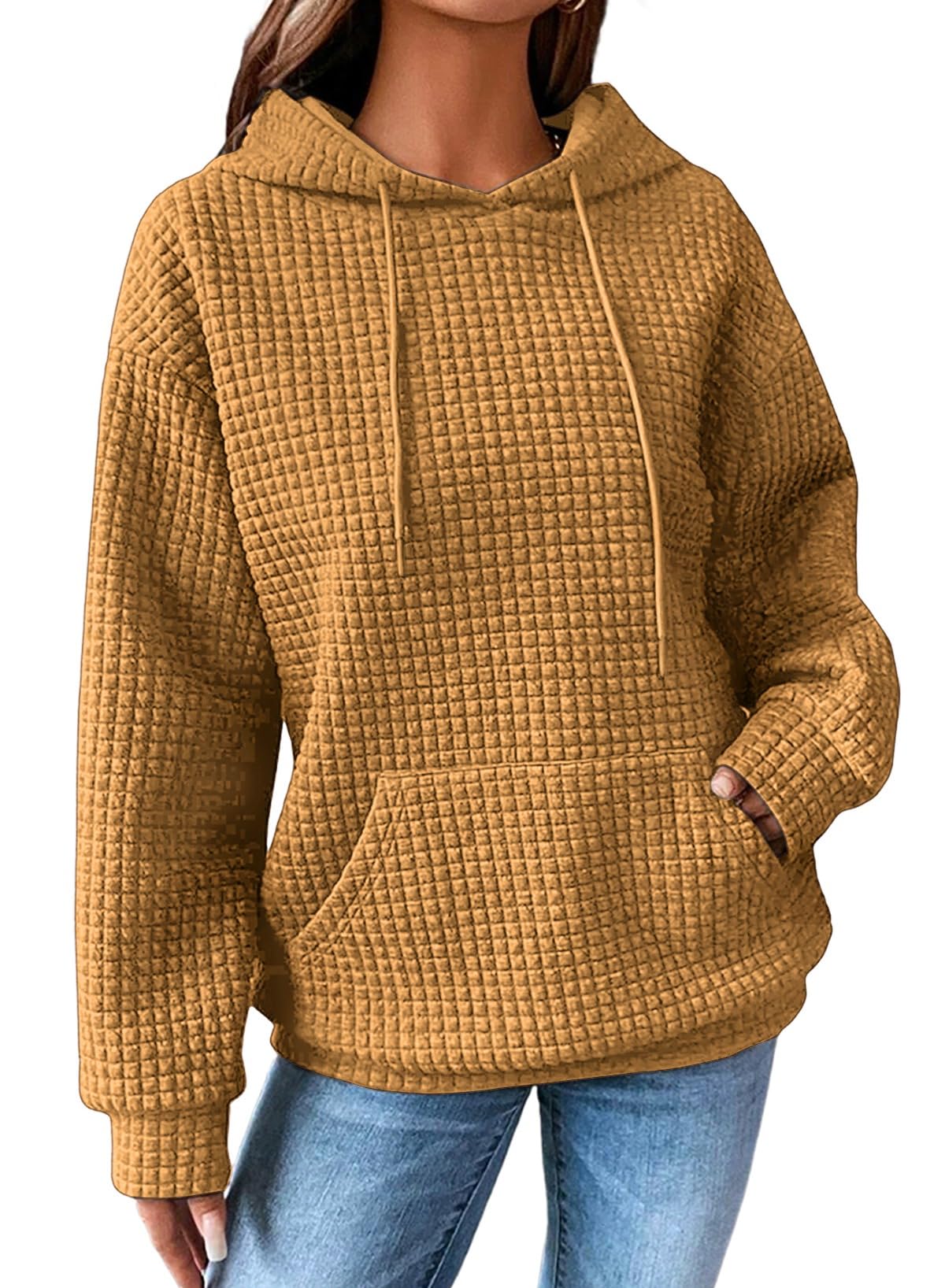 SHEWIN Women's Waffle Knit Pullover Hoodie Sweatshirt