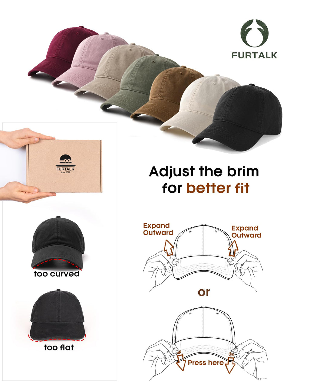 FURTALK Unisex Vintage Unstructured Baseball Cap Washed Cotton Dad Hat