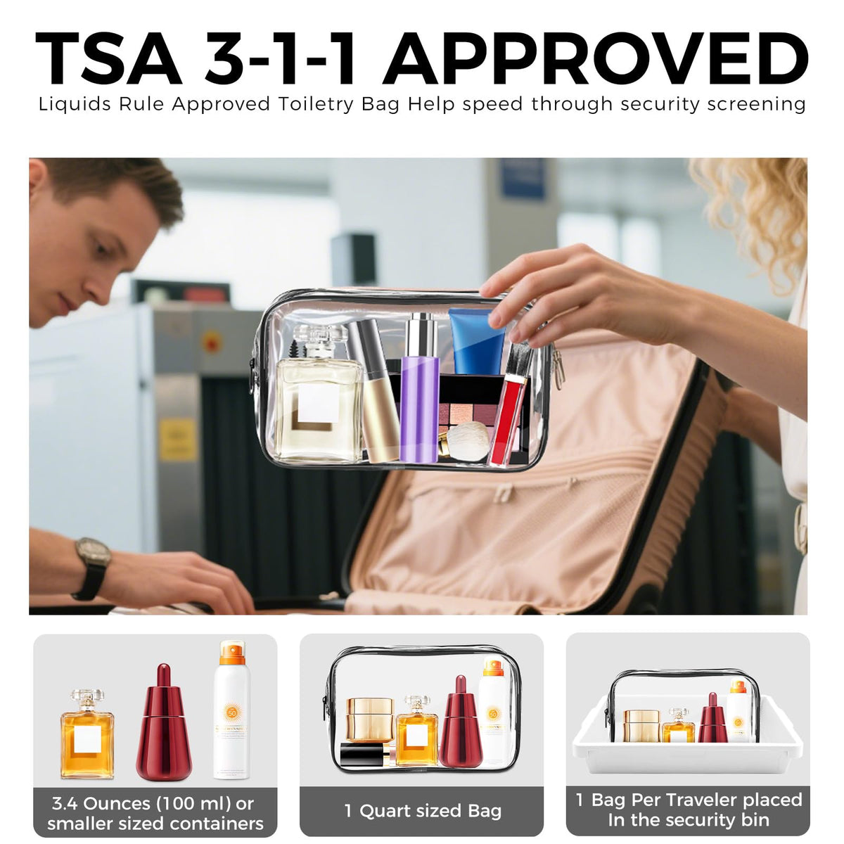 AURUZA TSA-Approved Clear Travel Makeup and Toiletry Bag
