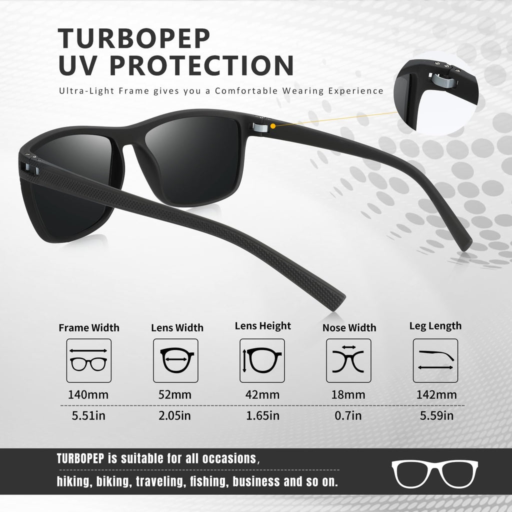 TURBOPEP Square Polarized UV Protection Sunglasses for Men and Women