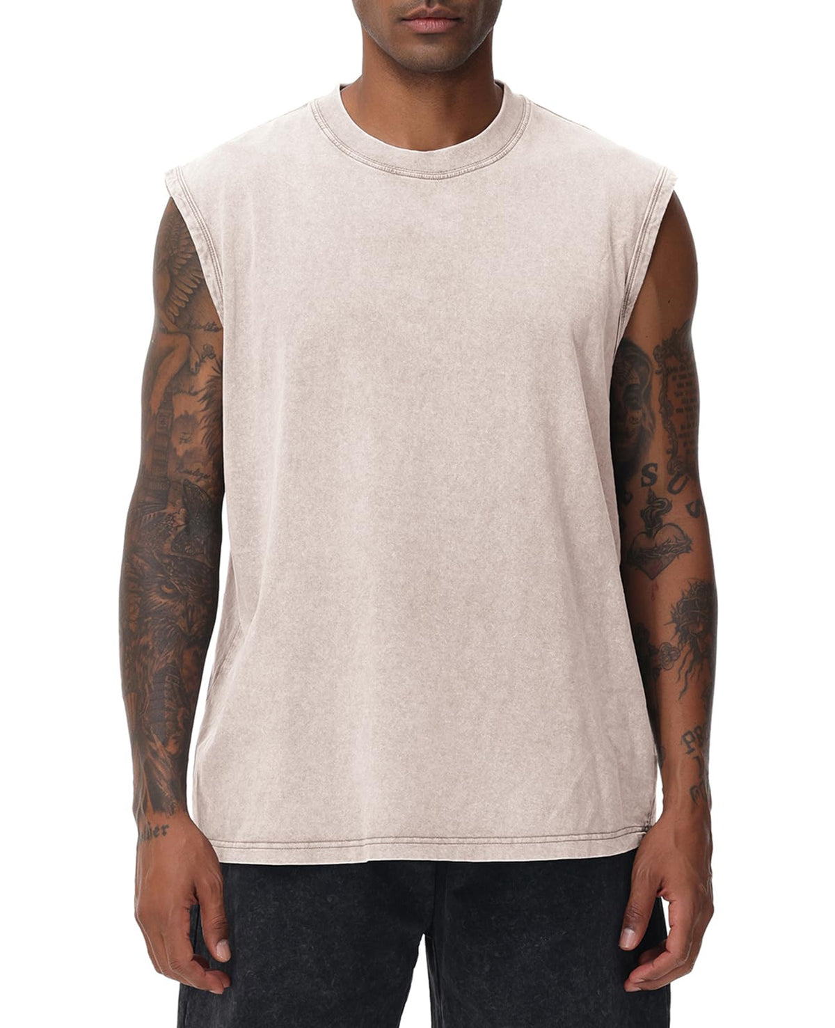 SnowElve Mens Workout Tank Tops Sleeveless Tee Shirts Men Muscle Shirt Gym Acid Wash T Shirts Running Beach Loose Fit Tee