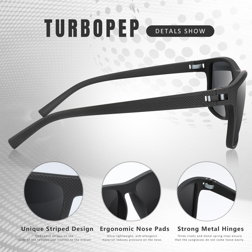 TURBOPEP Square Polarized UV Protection Sunglasses for Men and Women