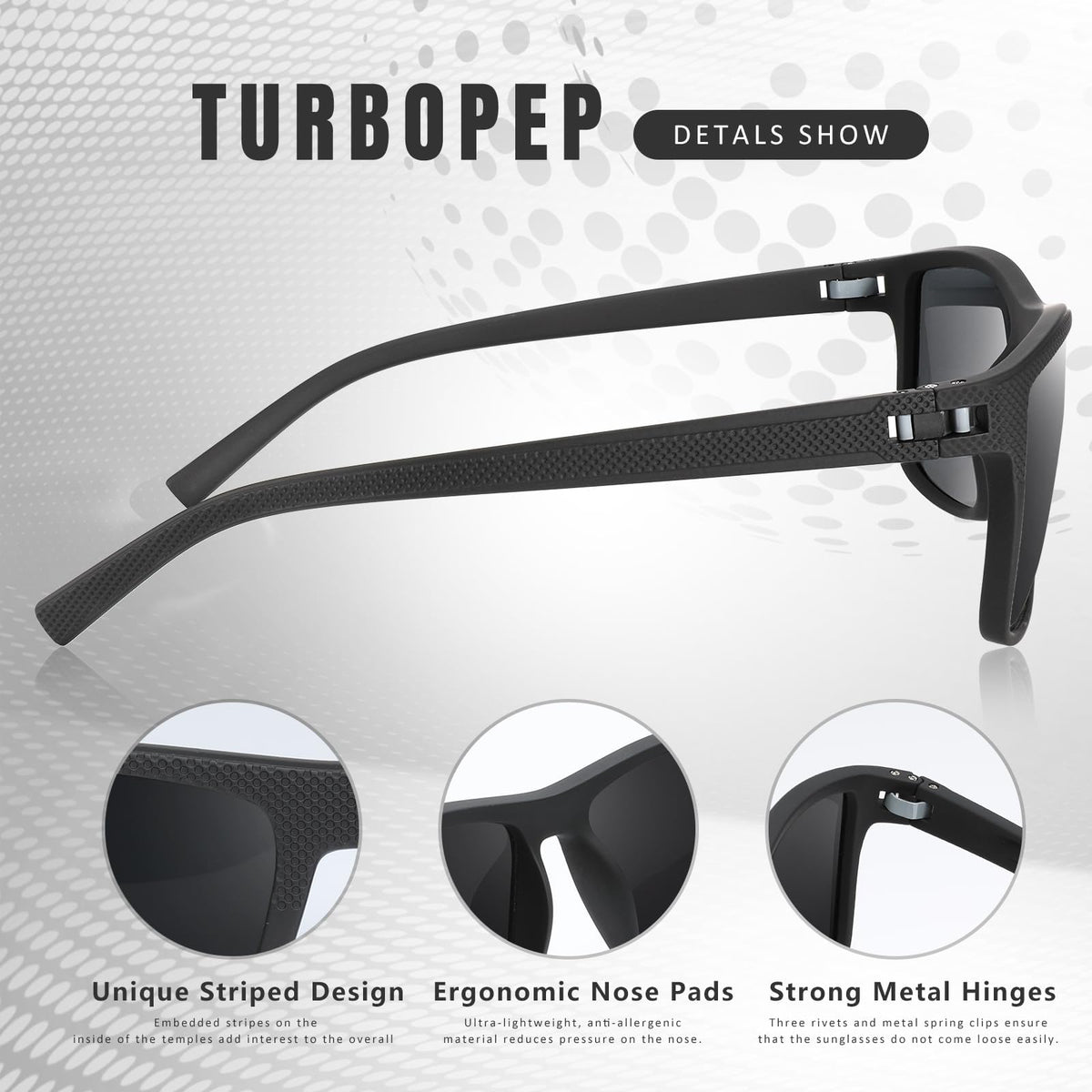 TURBOPEP Square Polarized UV Protection Sunglasses for Men and Women