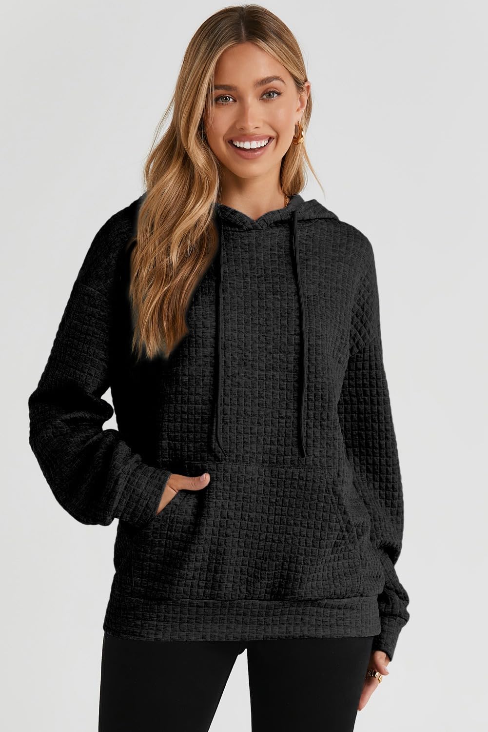 SHEWIN Women Fall Waffle Hoodies Pullover Tops Hooded Sweatshirt