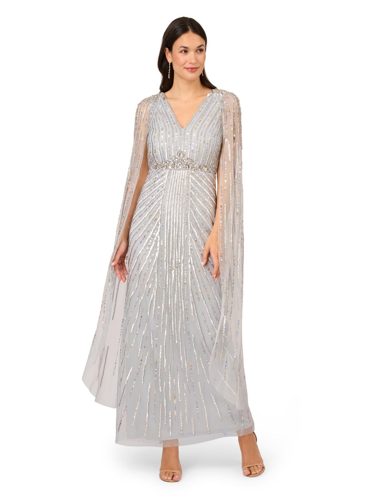 Adrianna Papell Women's Beaded Cape Maxi Dress