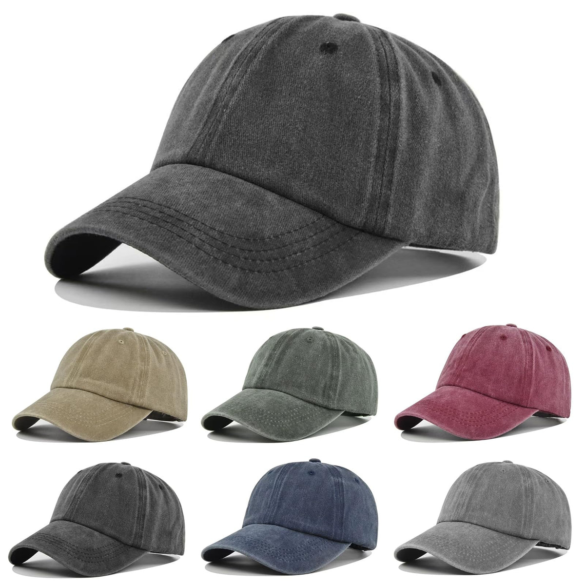 6-Pack Unisex Vintage Washed Cotton Baseball Dad Caps