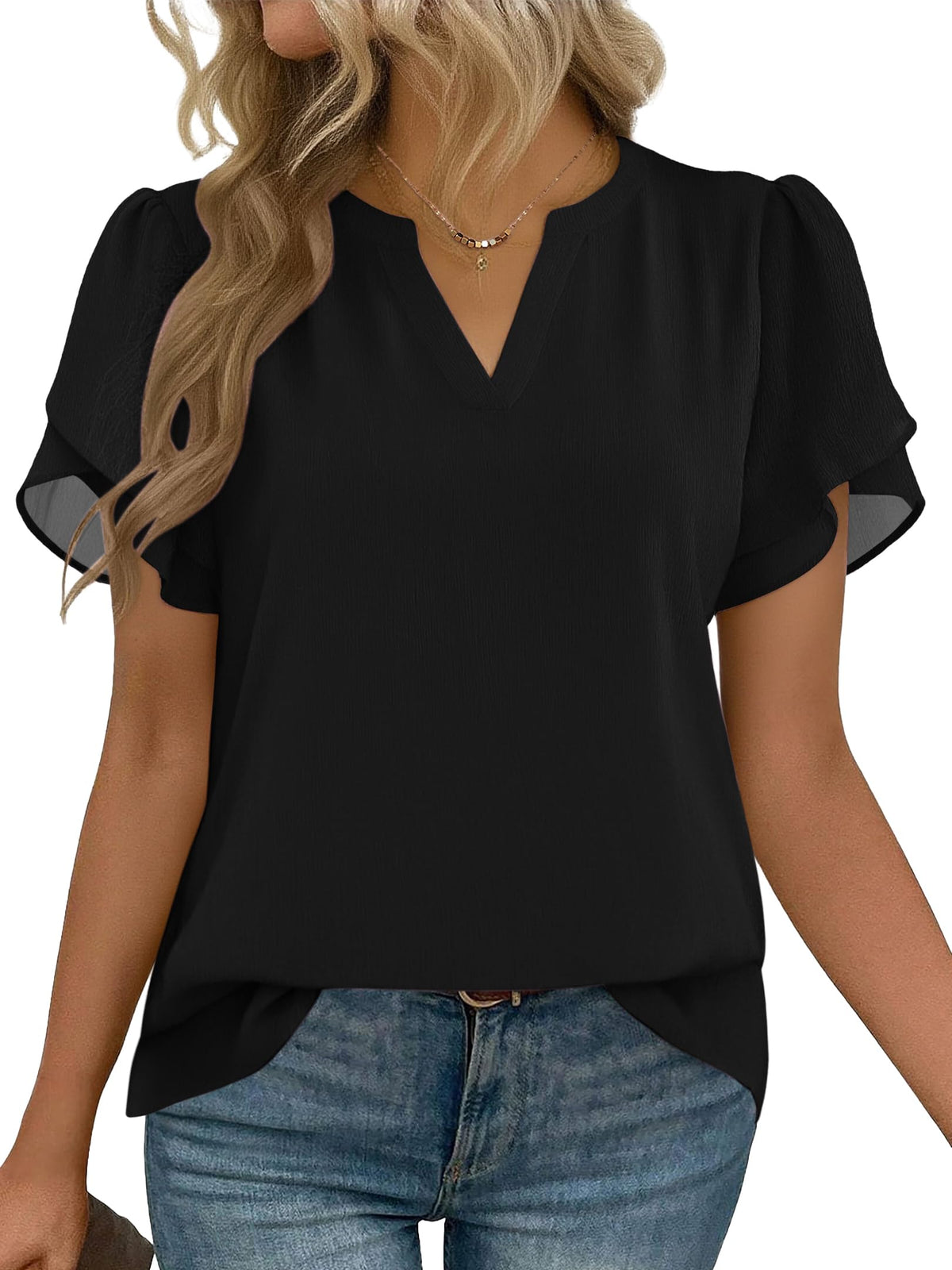 Zeagoo Women's V-Neck Short-Sleeve Chiffon Work Blouse