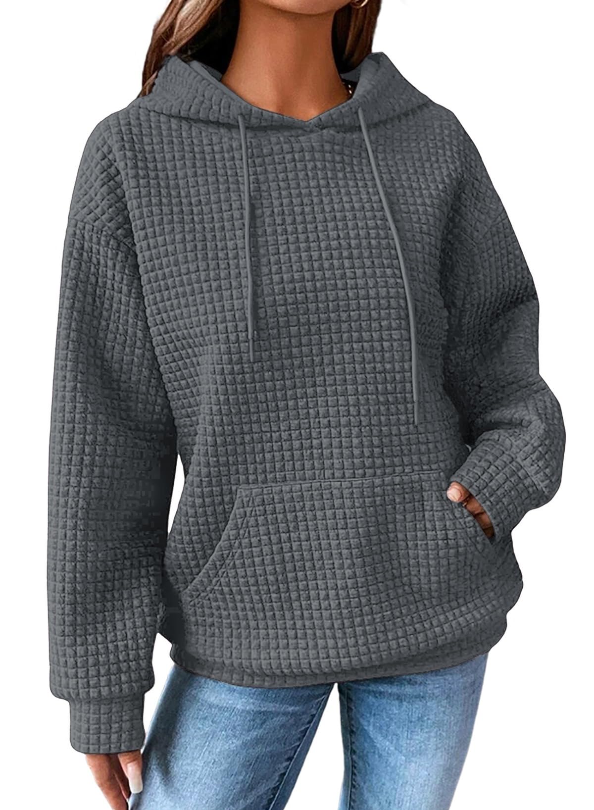 SHEWIN Women's Waffle Knit Pullover Hoodie Sweatshirt