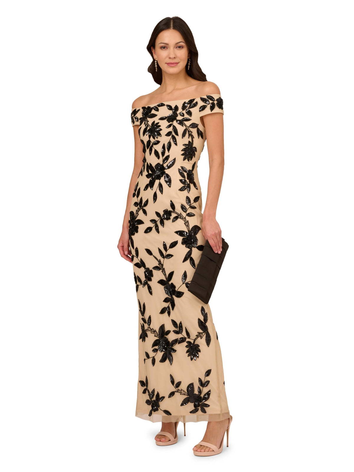 Adrianna Papell Women's Beaded Mesh Long Dress