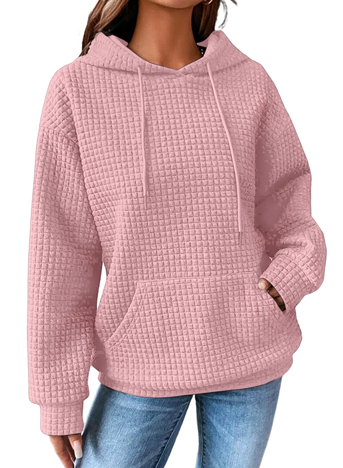 SHEWIN Women's Waffle Knit Pullover Hoodie Sweatshirt