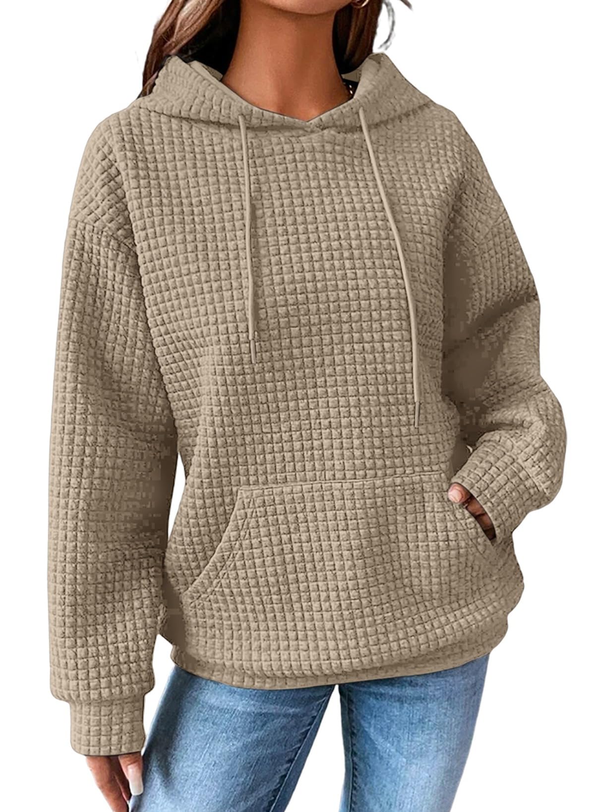 SHEWIN Women's Waffle Knit Pullover Hoodie Sweatshirt