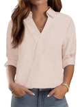 LOMON 3/4 Length Sleeve Womens Tops Dressy V Neck Collared Dress Shirts