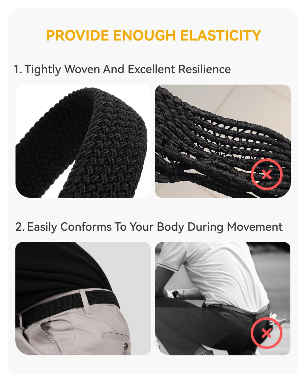 CHAOREN 2-Pack Men's Stretch Belts for Golf and Casual Wear