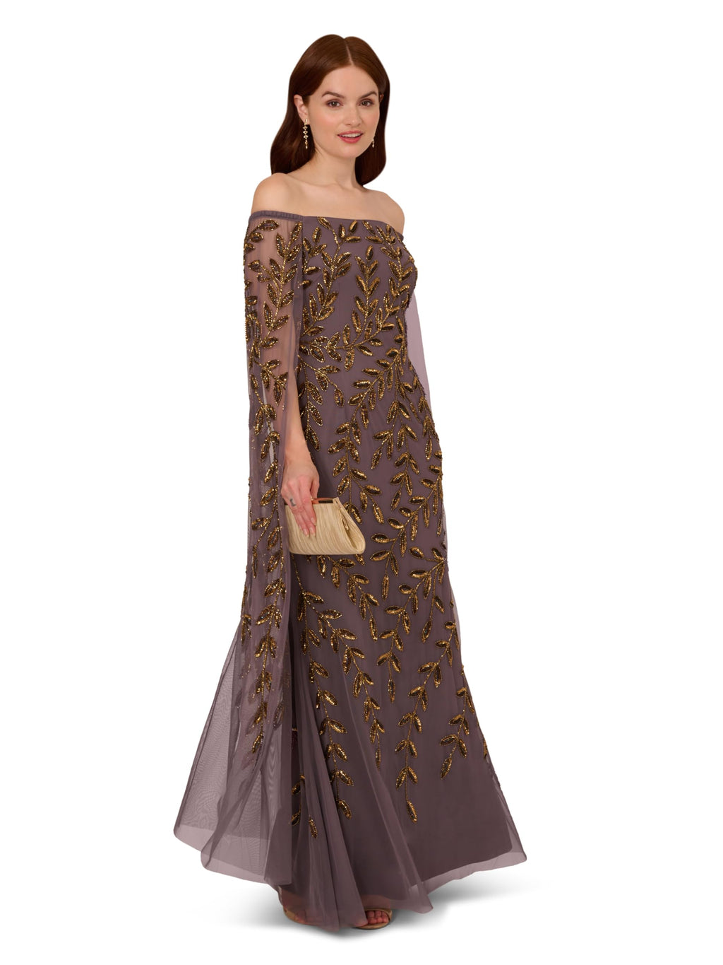 Adrianna Papell Women's Bead Cape Long Dress