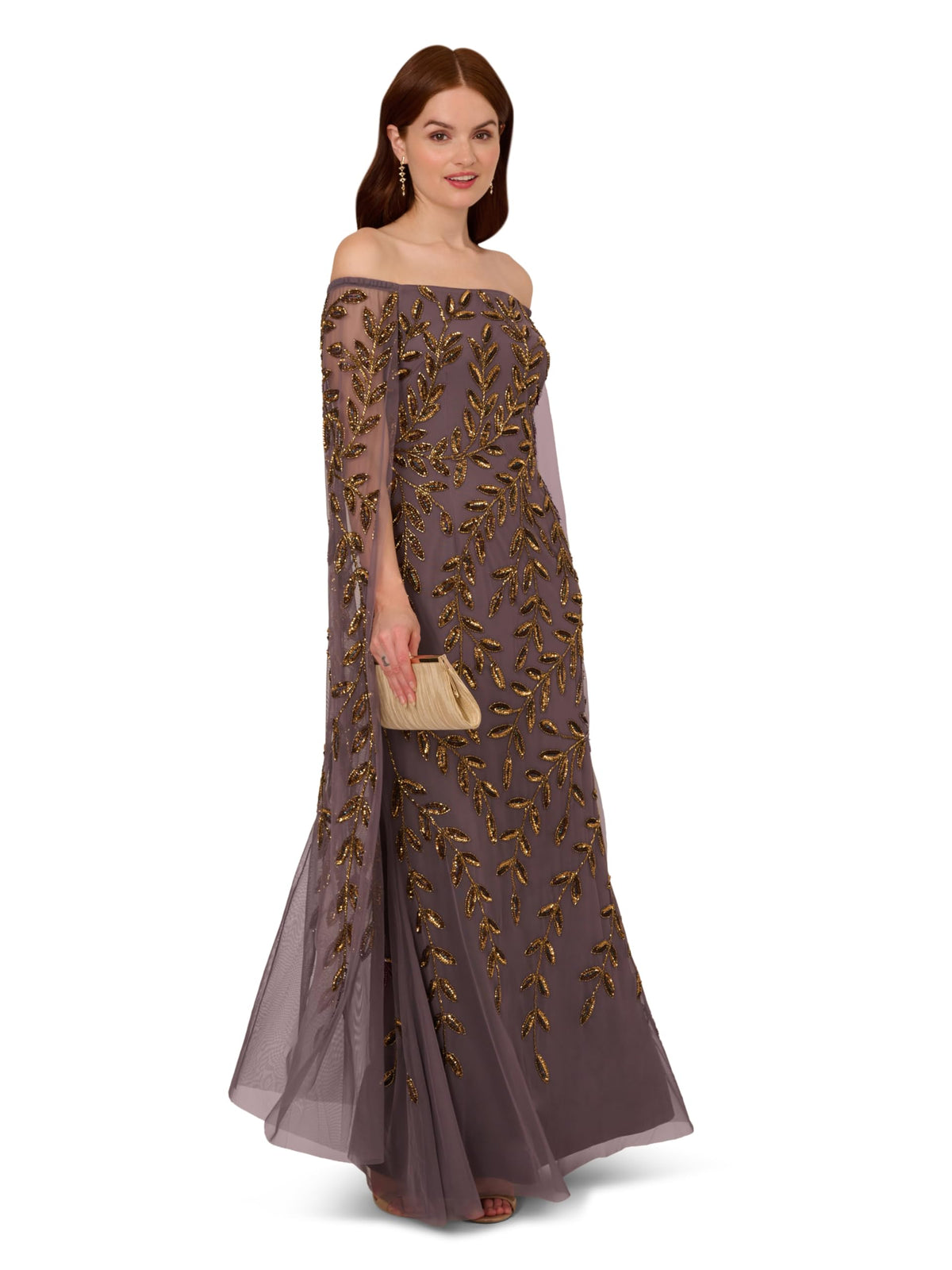 Adrianna Papell Women's Bead Cape Long Dress