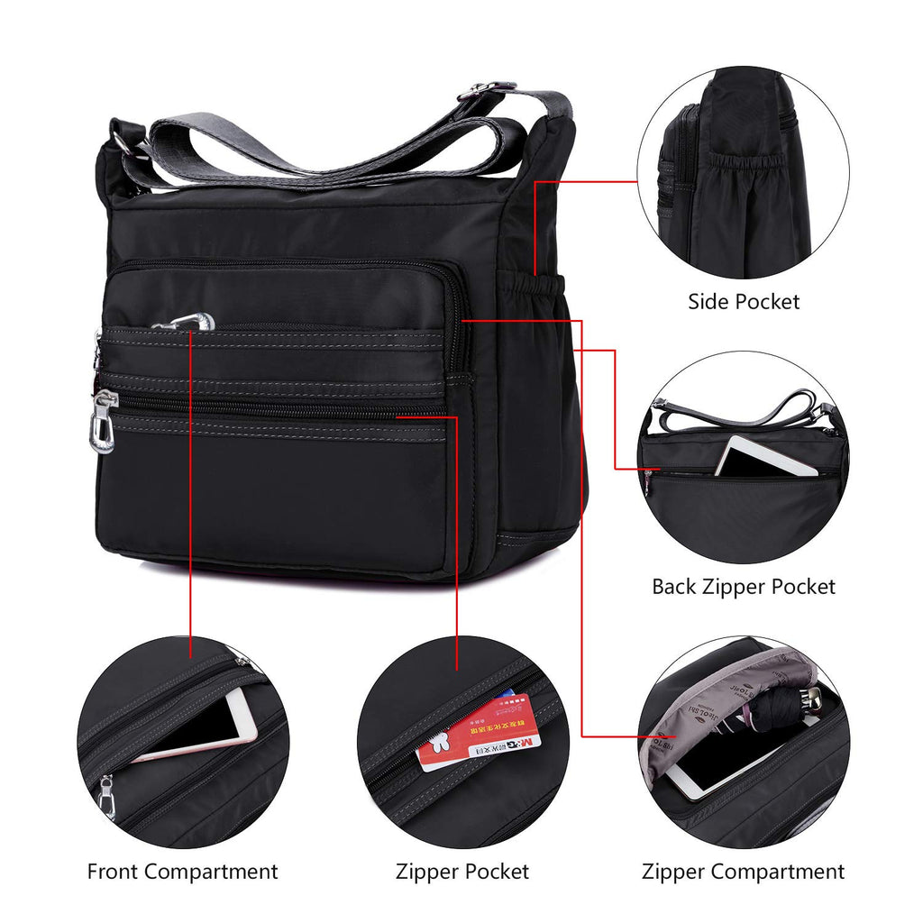 Crossbody Bag for Women Waterproof Shoulder Bag Multi Pockets Nylon Purse