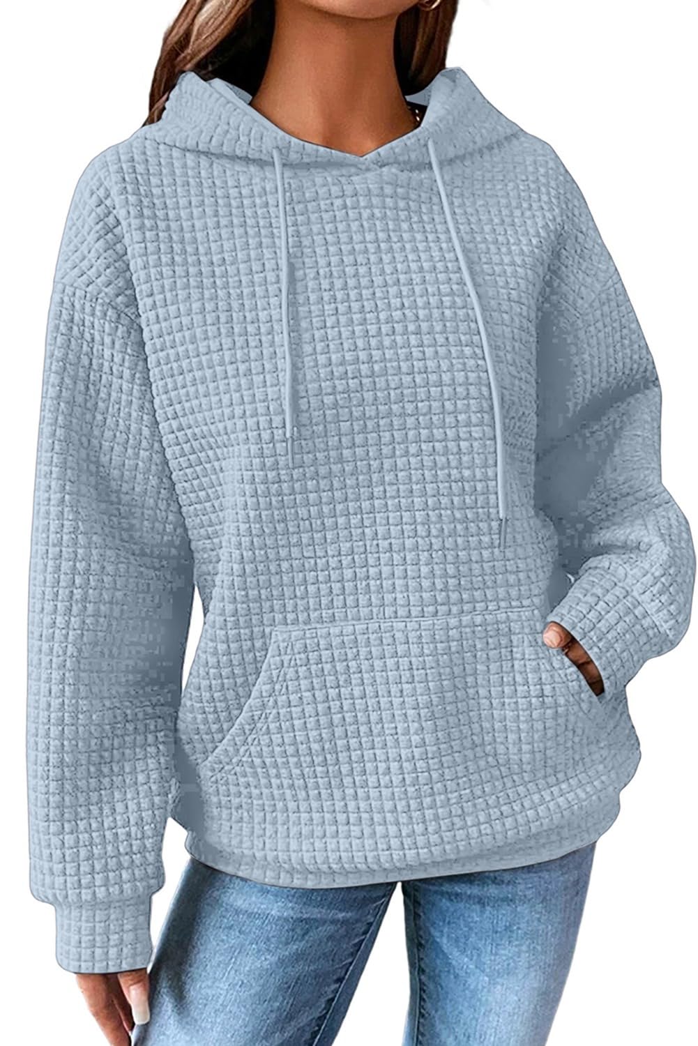 SHEWIN Women's Waffle Knit Pullover Hoodie Sweatshirt