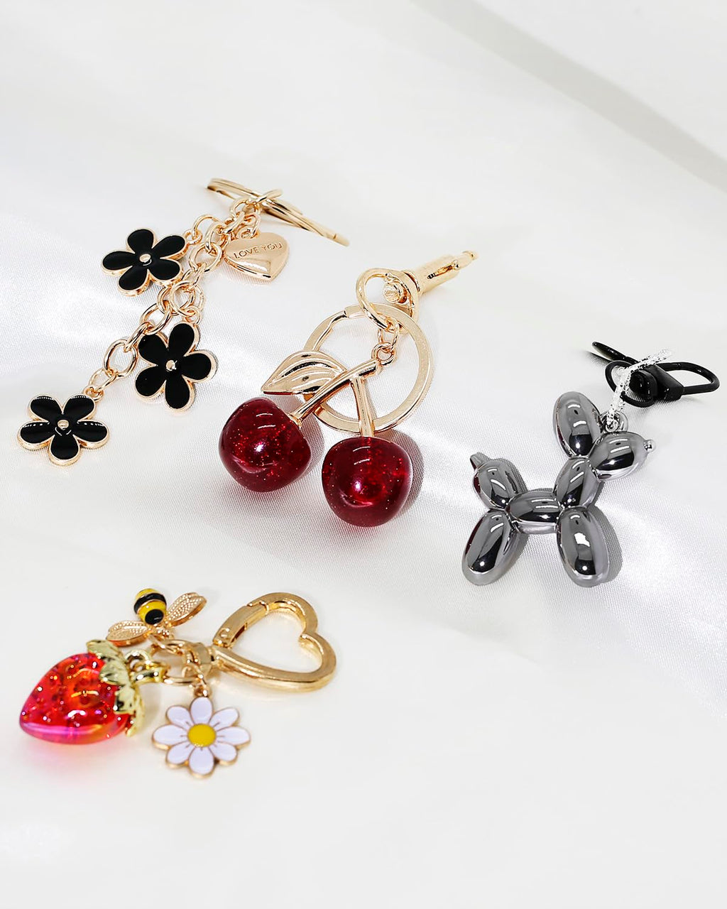 4-Piece Cherry Keychain Charms for Handbags and Purses