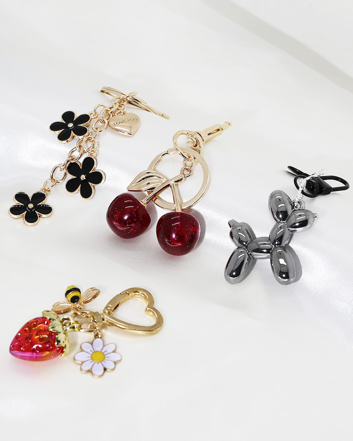 4-Piece Cherry Keychain Charms for Handbags and Purses