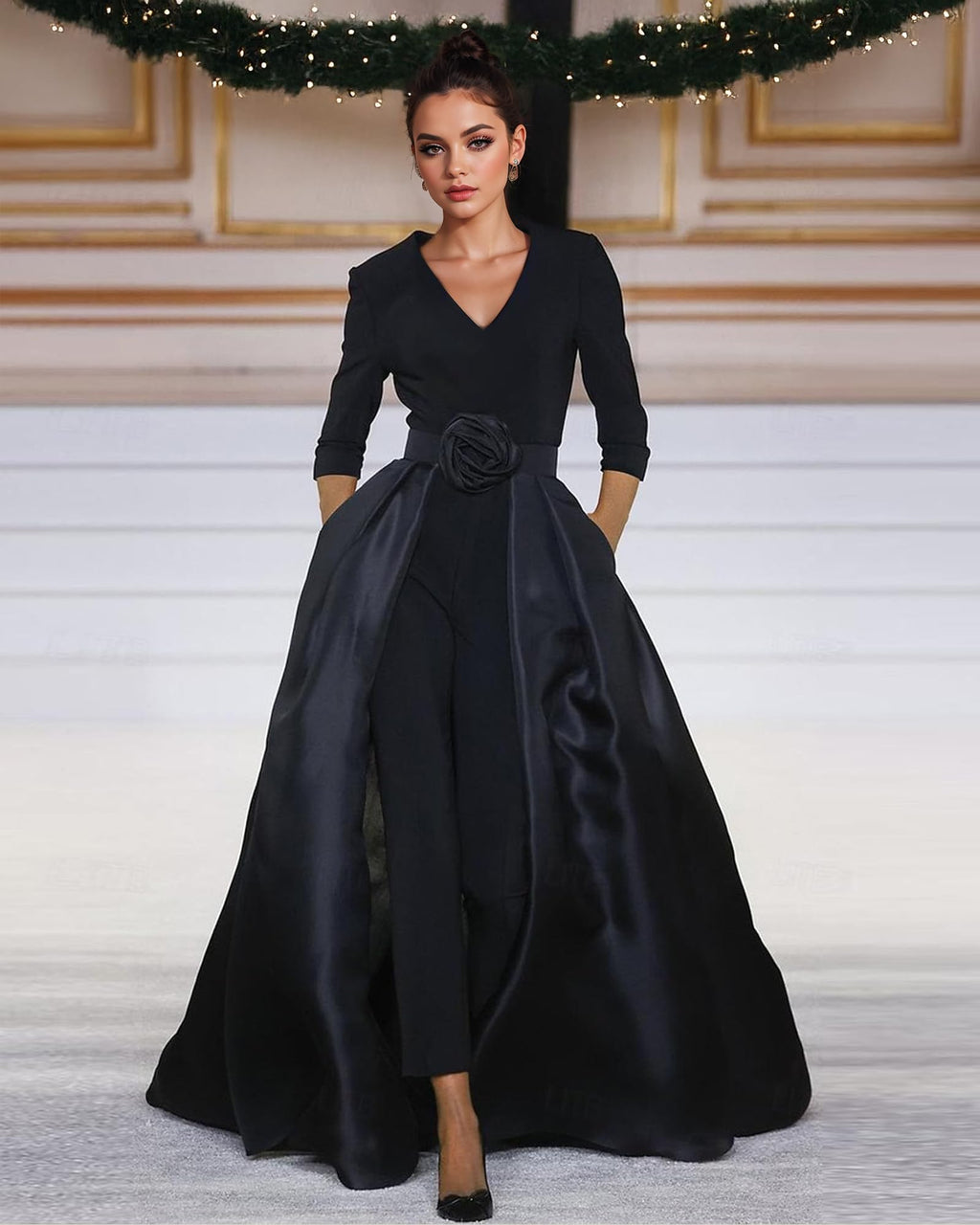 Mother of the Bride Dresses Pant Suits V Neck Formal Jumpsuits Outfit Sets for Wedding Guest Groom Detachable Skirt