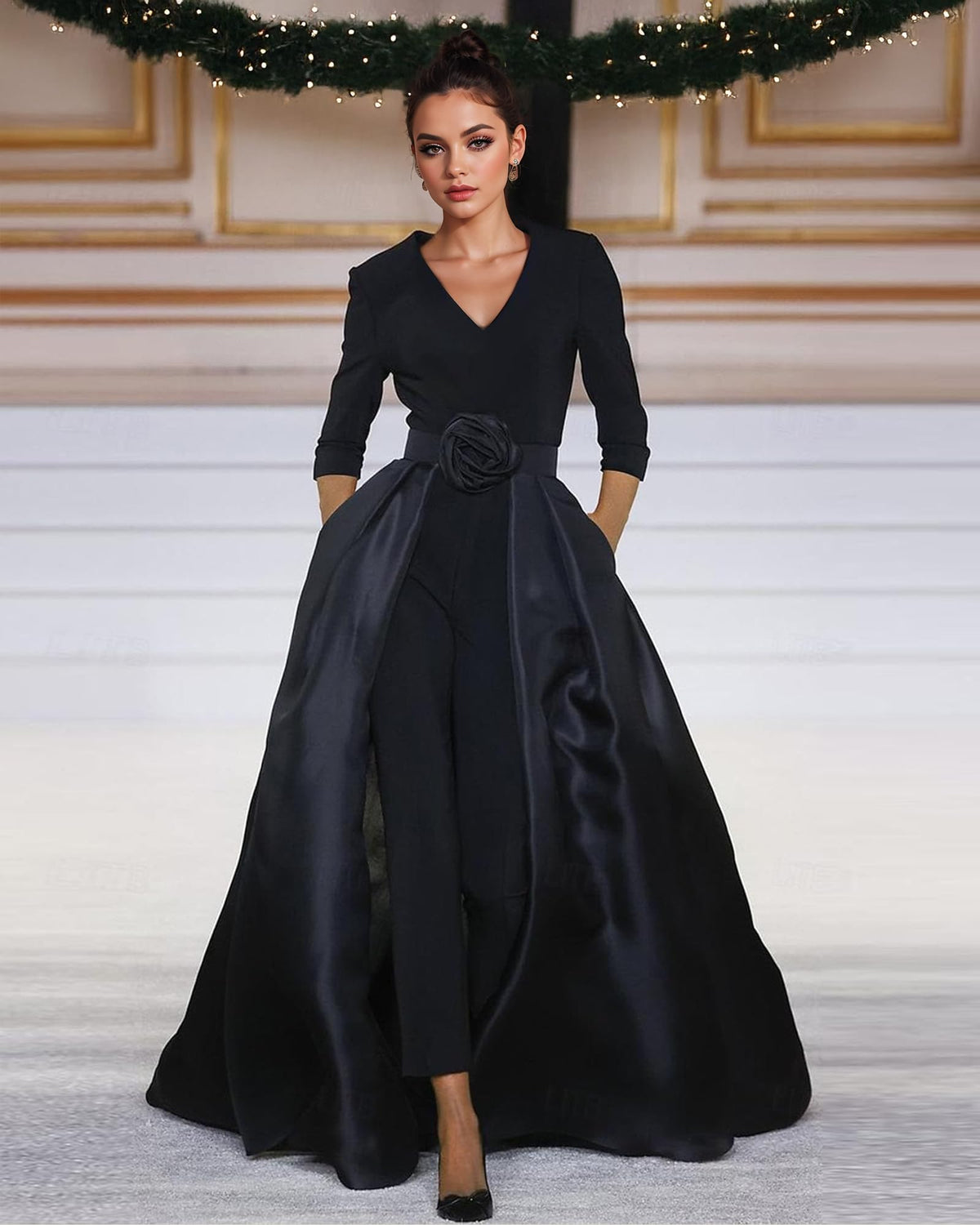 Mother of the Bride Dresses Pant Suits V Neck Formal Jumpsuits Outfit Sets for Wedding Guest Groom Detachable Skirt