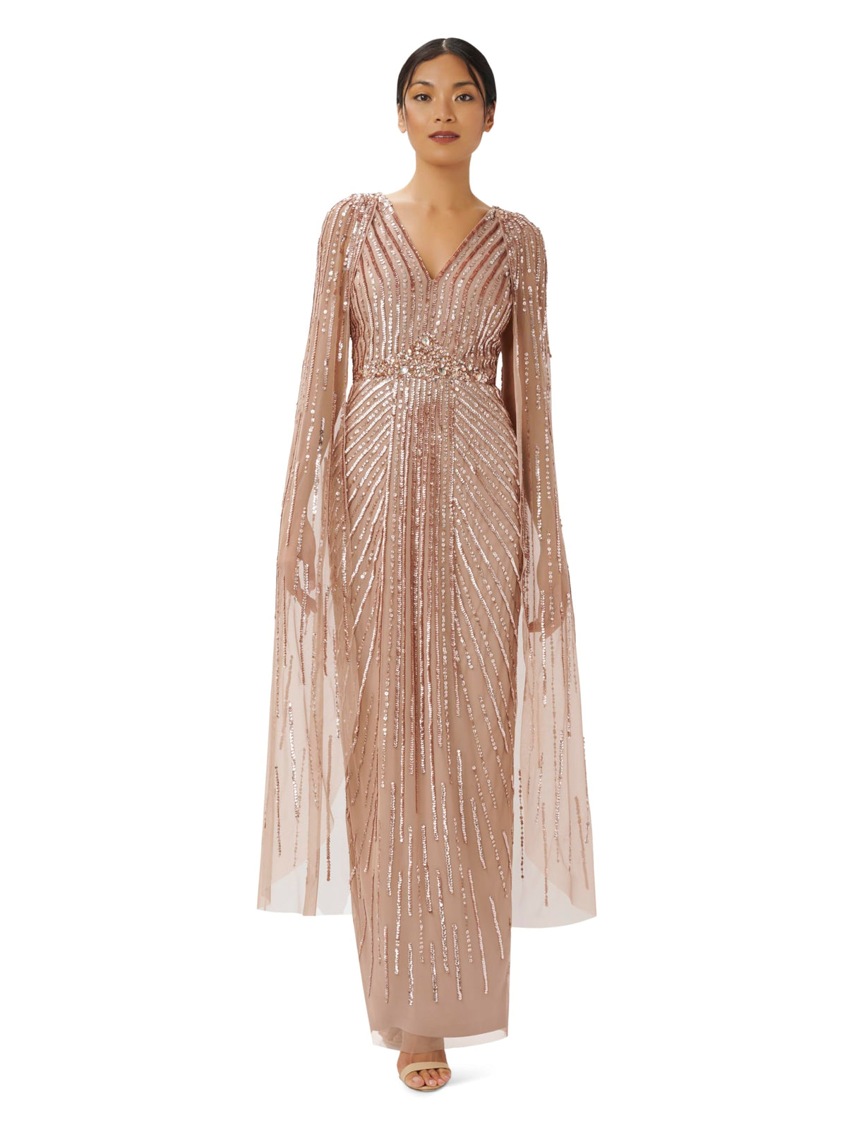 Adrianna Papell Women's Beaded Cape Long Dress