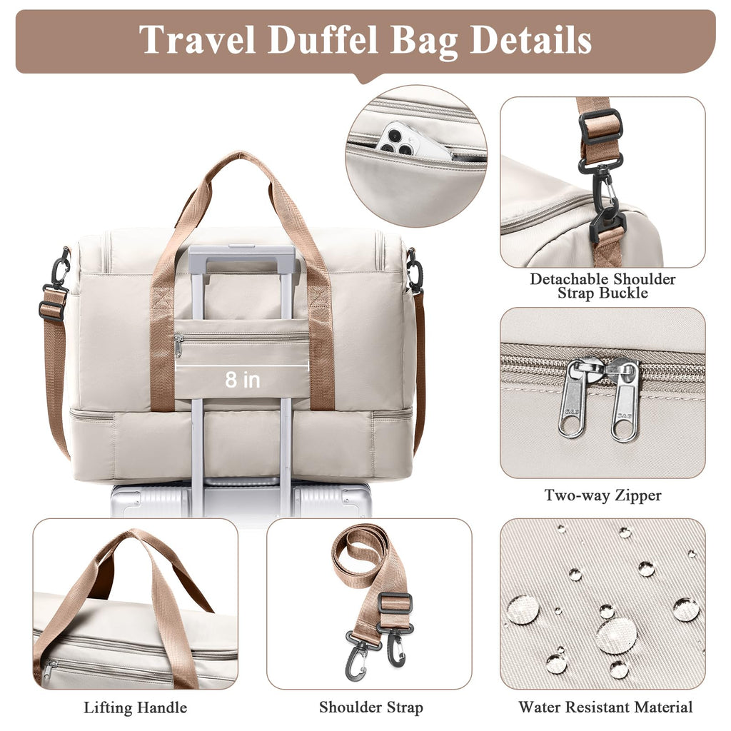 Large Travel Duffle Bag,Carry on Overnight Weekend Bag with Shoes Compartment,Weekender Bags for Women for Travel Business Trips Sport Hospital