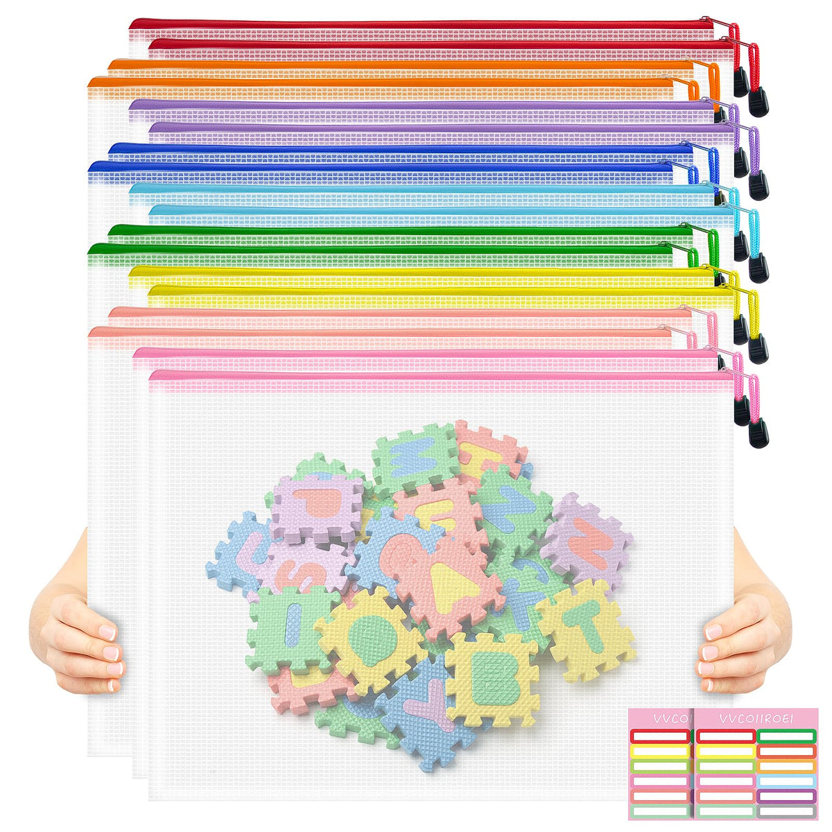 10-Size Mesh Zipper Pouch Organizer Set in Assorted Colors
