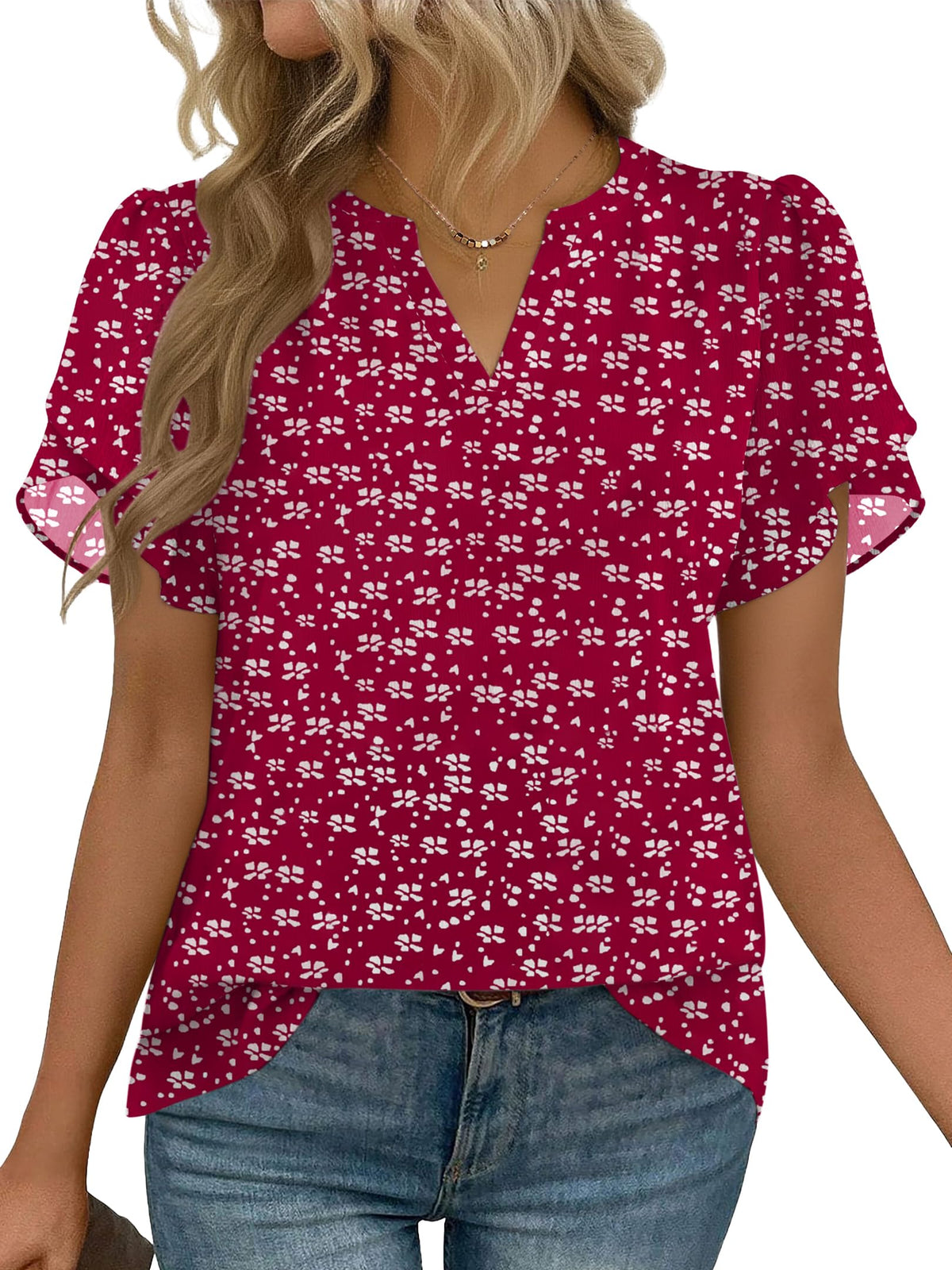 Zeagoo Women's V-Neck Short-Sleeve Chiffon Work Blouse