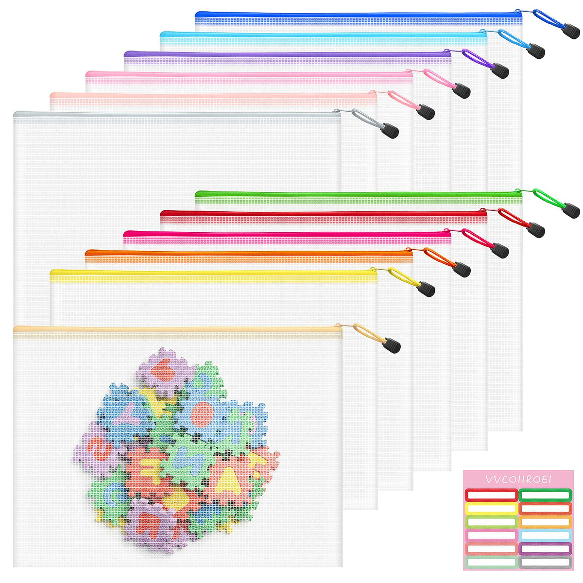 10-Size Mesh Zipper Pouch Organizer Set in Assorted Colors