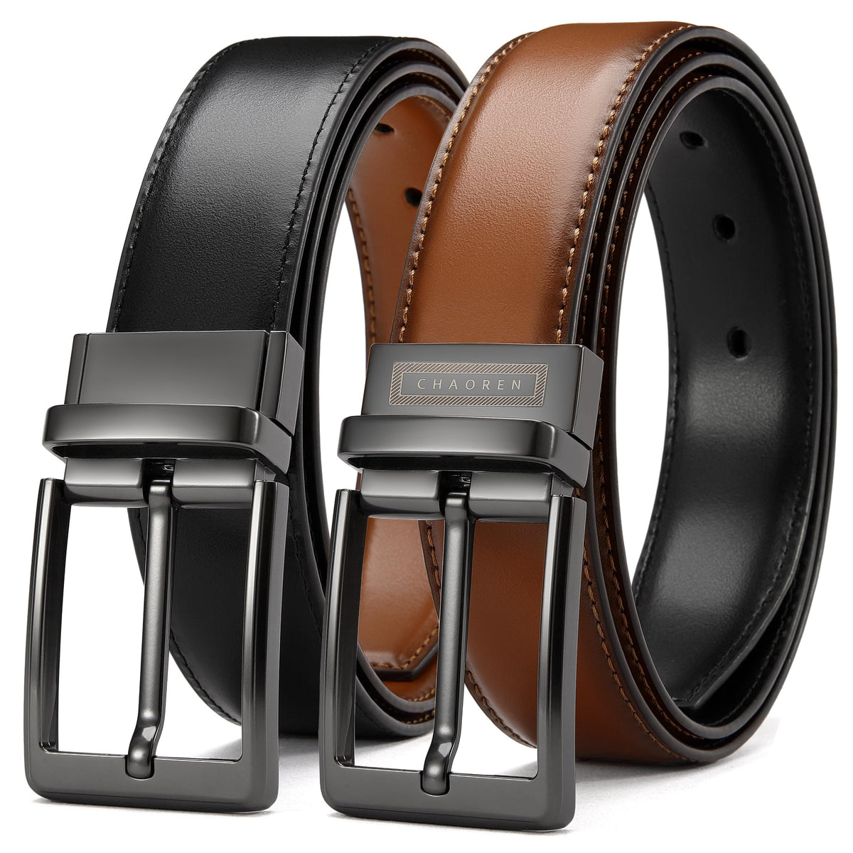 CHAOREN Men's Reversible 1.25-Inch Leather Dress Belt
