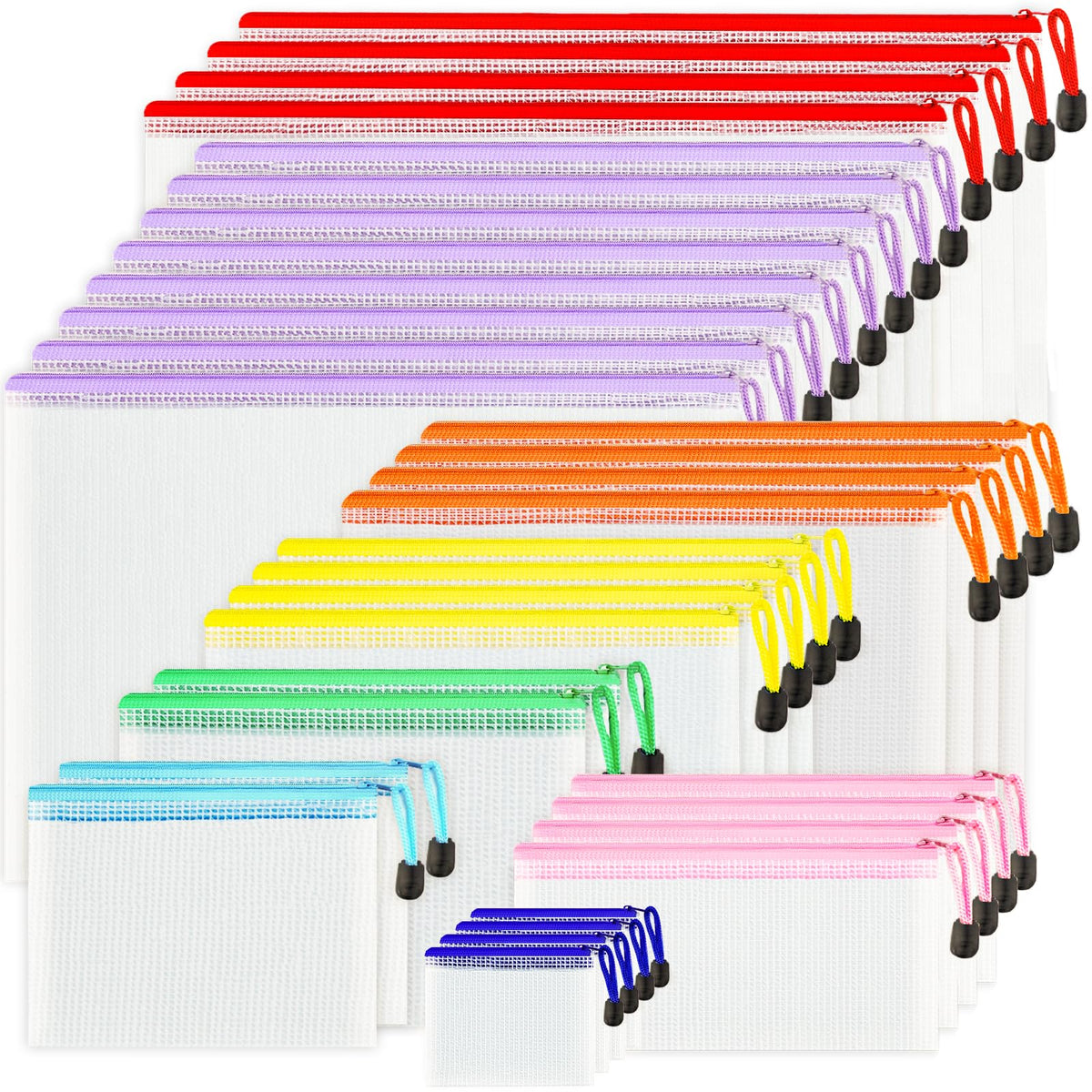 10-Size Mesh Zipper Pouch Organizer Set in Assorted Colors