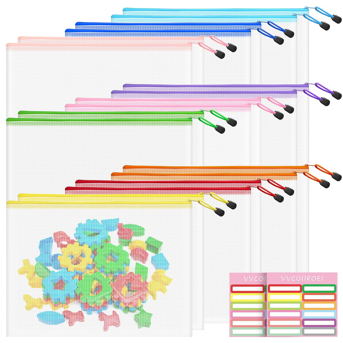 10-Size Mesh Zipper Pouch Organizer Set in Assorted Colors
